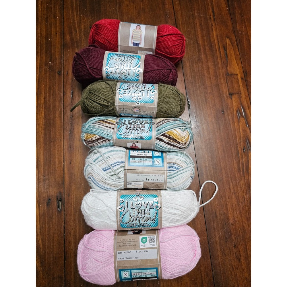 7 Skeins I Love This Cotton! Yarn Hobby Lobby Solid & Print Assorted Colors New